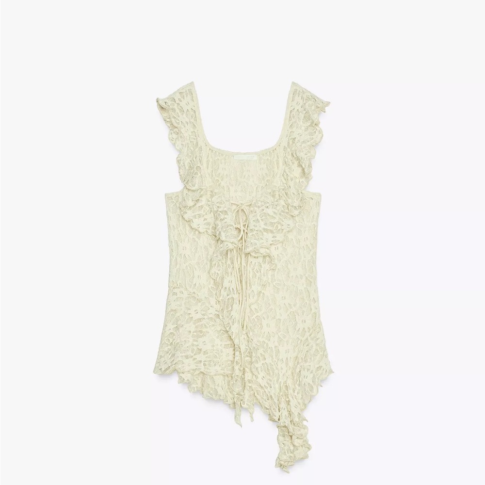 ‼️ISO‼️ Zara Lace Ruffle Top (Light Yellow) - Picture 5 of 10